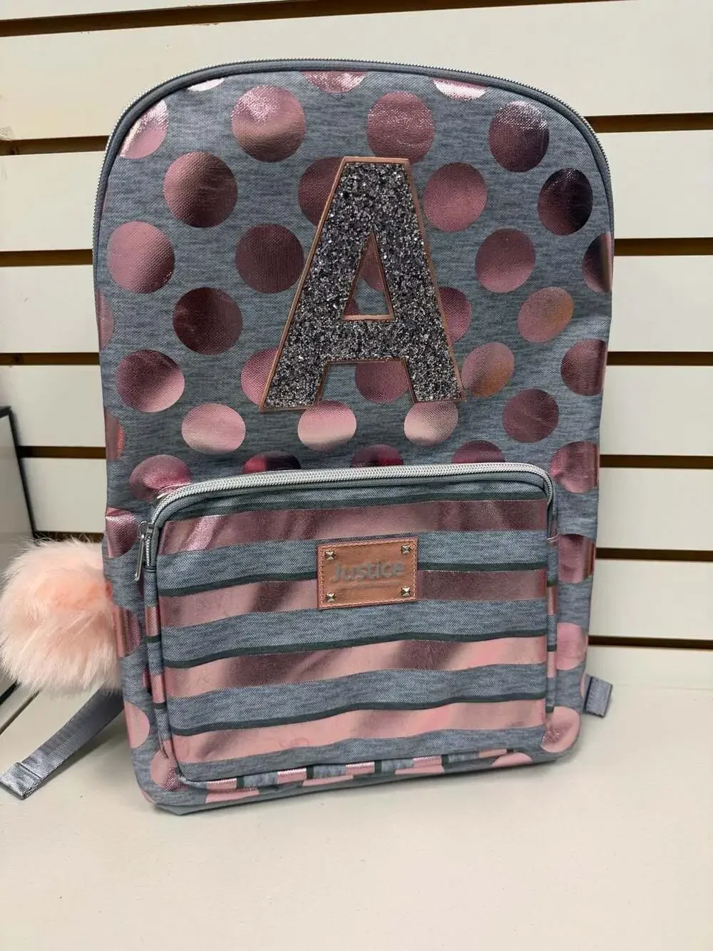 Justice Initial  A Rose Gold Foil Backpack + Lunch Tote Bag NWT